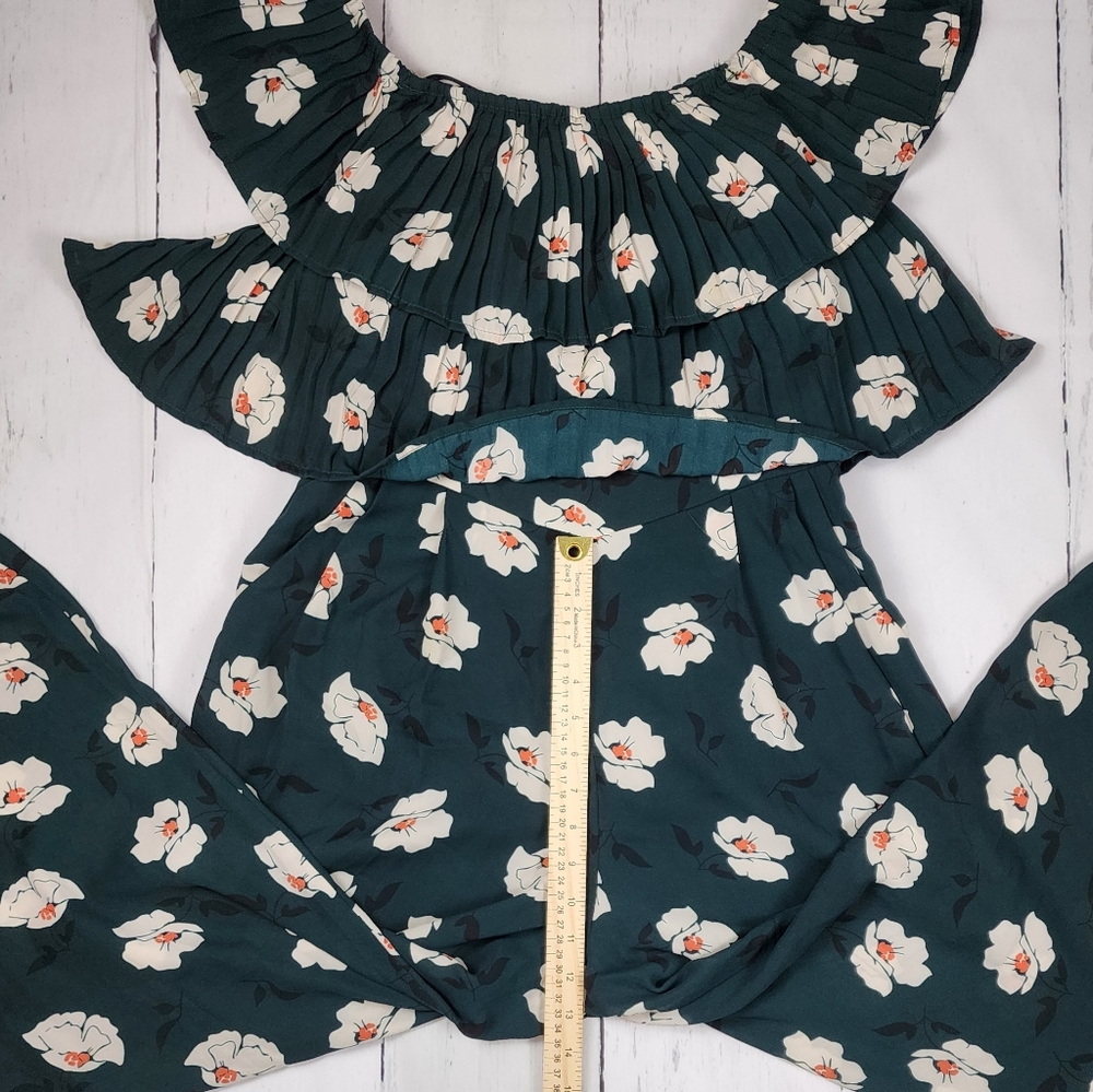 J.O.A. from Anthropologie -- Green Floral Jumpsuit - Wide Leg Flowy with Pockets - Picture 8 of 13